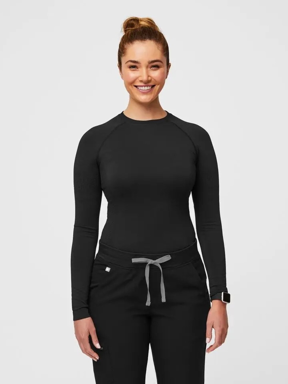 Figs Black Long-Sleeve Crew Performance Top